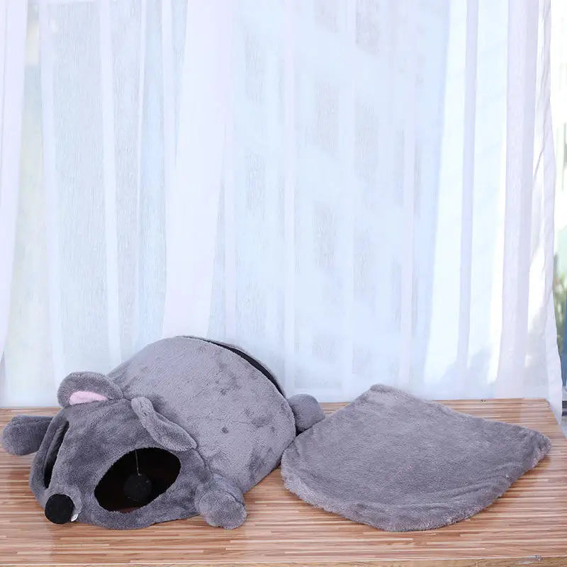 Gray Mouse Form Cat House Waterproof Small Cats Dogs Cave Bed Removable Bottom Soft Fleece Cat House Cute Cat Bed House