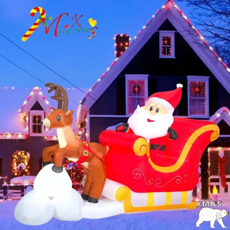 New Christmas Inflatables 1.5M Santa Claus Riding Sled And Snowman Built-in LED Indoor Outdoor Decoration Garden Holiday Party