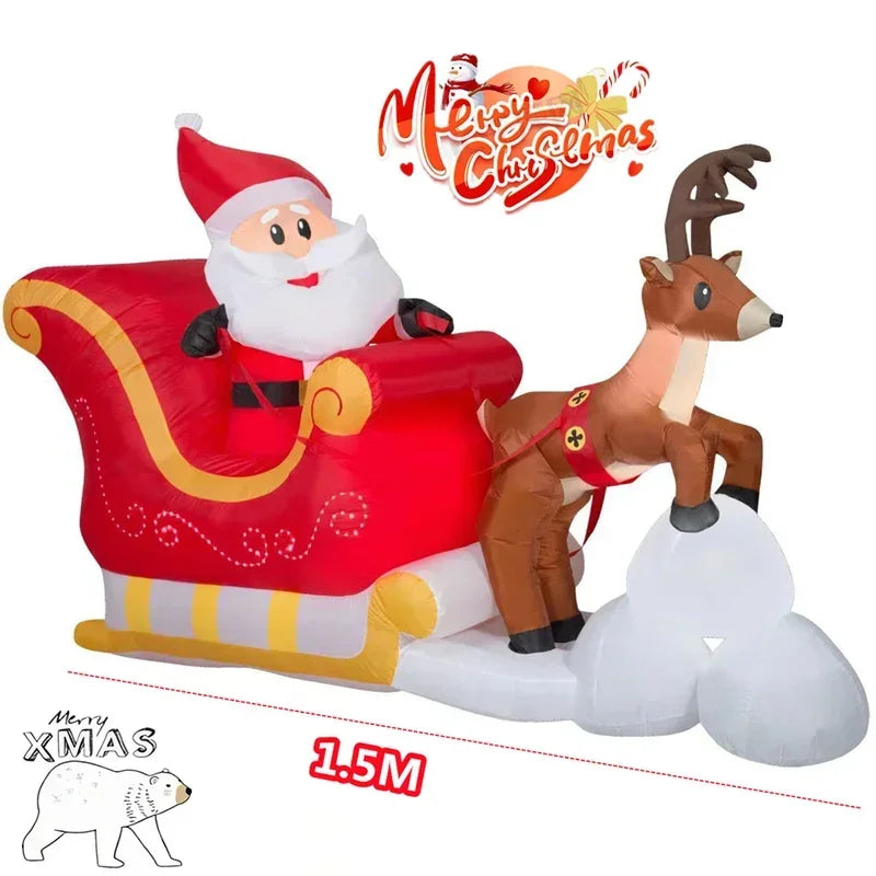 New Christmas Inflatables 1.5M Santa Claus Riding Sled And Snowman Built-in LED Indoor Outdoor Decoration Garden Holiday Party