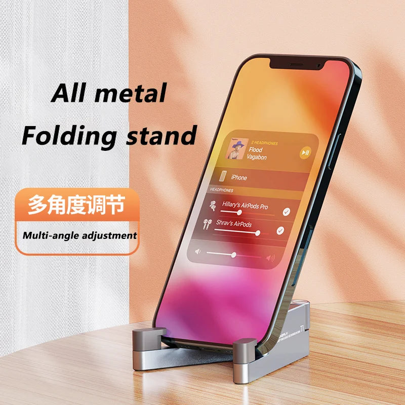 T1 Universal Mini Size Aluminum Portable Folding Desk Mount Holder Bracket Mobile Phone Cradle Foldable Stand for Cellphone