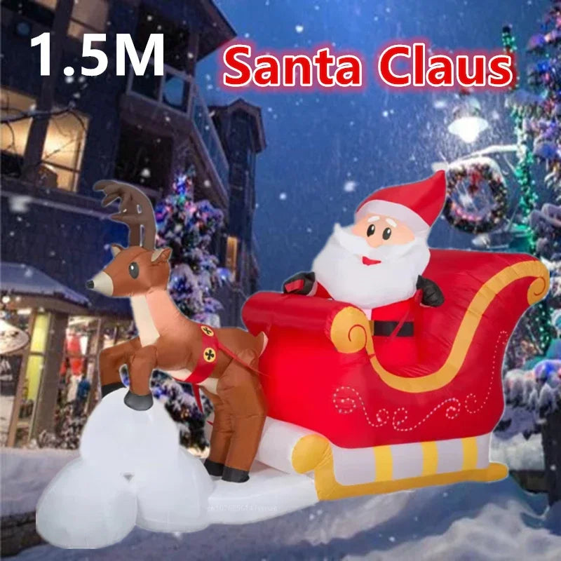 New Christmas Inflatables 1.5M Santa Claus Riding Sled And Snowman Built-in LED Indoor Outdoor Decoration Garden Holiday Party