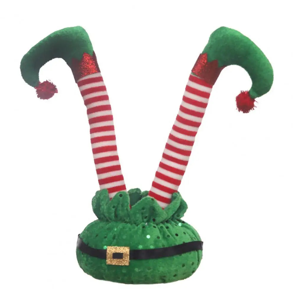 Christmas Elf Leg Decoration Upside-down Red Green White Stripped Sequins Belted Bendable Desktop Ornament Party Supplies