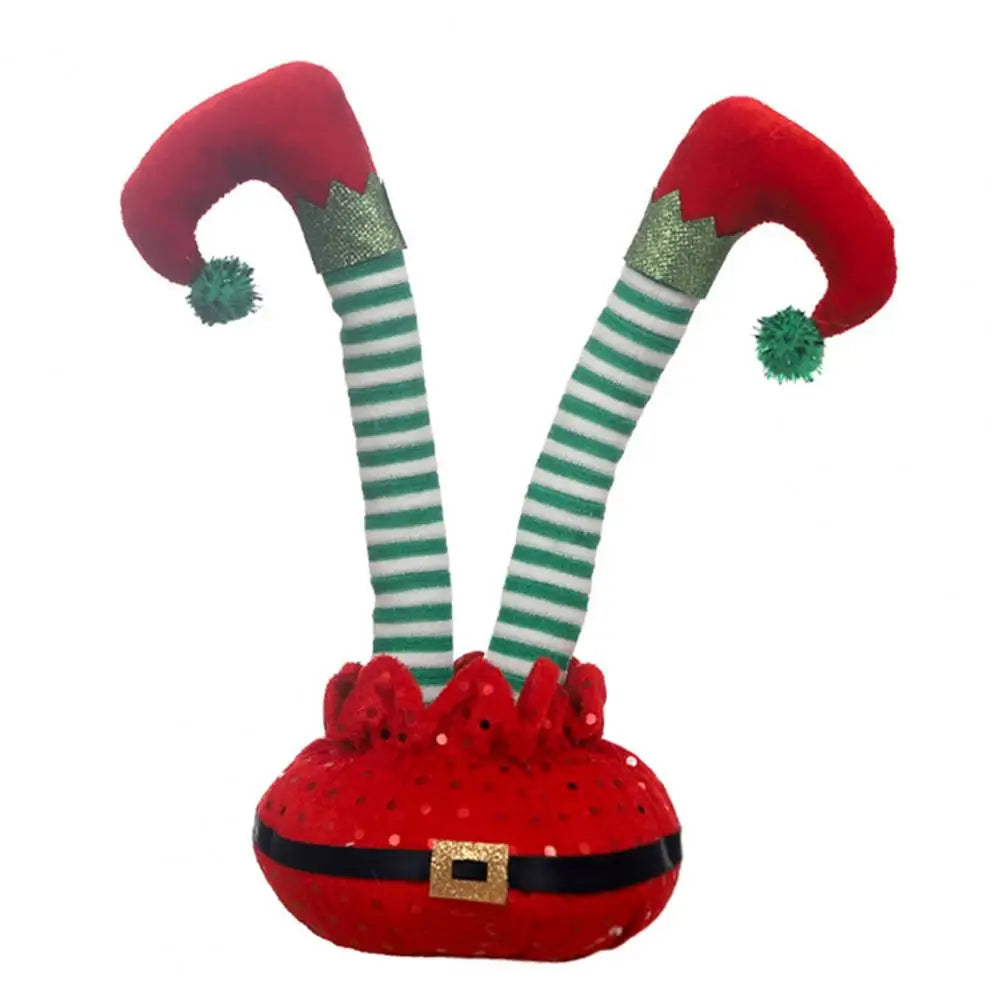 Christmas Elf Leg Decoration Upside-down Red Green White Stripped Sequins Belted Bendable Desktop Ornament Party Supplies