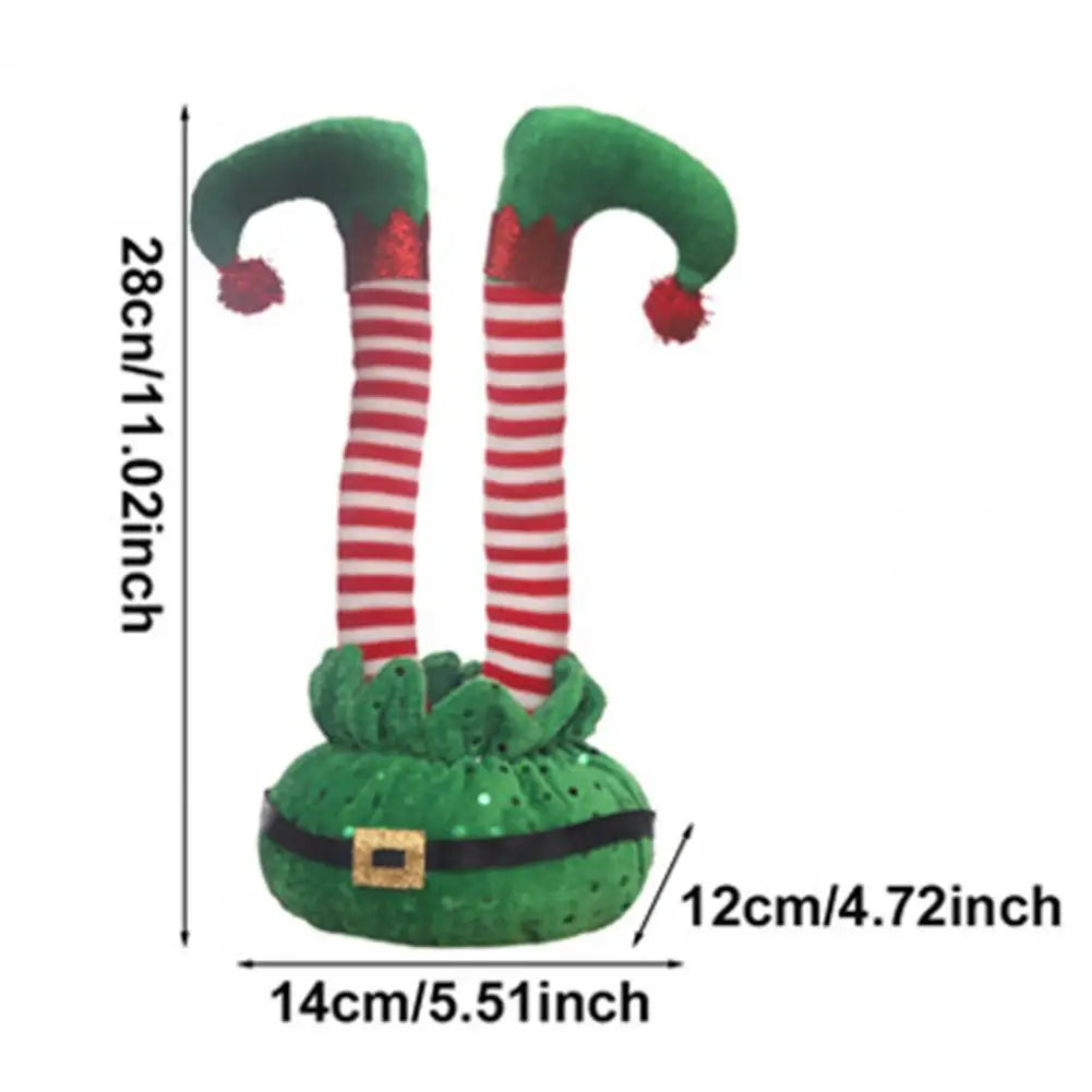 Christmas Elf Leg Decoration Upside-down Red Green White Stripped Sequins Belted Bendable Desktop Ornament Party Supplies