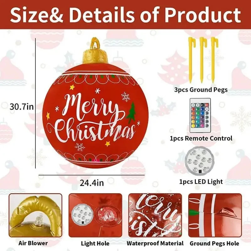 60CM Christmas Inflatable Decorated Ball Made PVC Giant Luminous LED Light Balls Outdoor Tree Decorations Party Props Toy