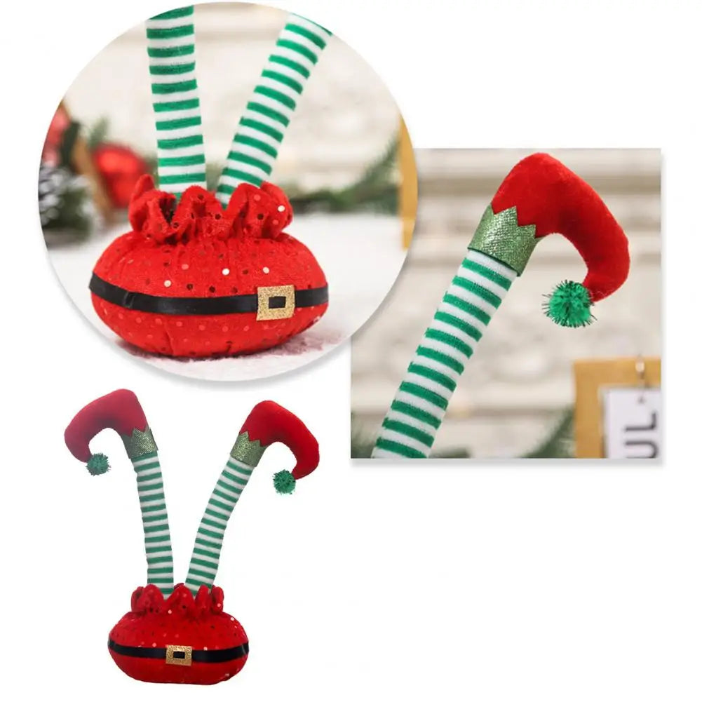 Christmas Elf Leg Decoration Upside-down Red Green White Stripped Sequins Belted Bendable Desktop Ornament Party Supplies