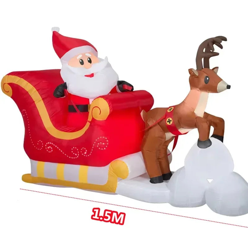 New Christmas Inflatables 1.5M Santa Claus Riding Sled And Snowman Built-in LED Indoor Outdoor Decoration Garden Holiday Party