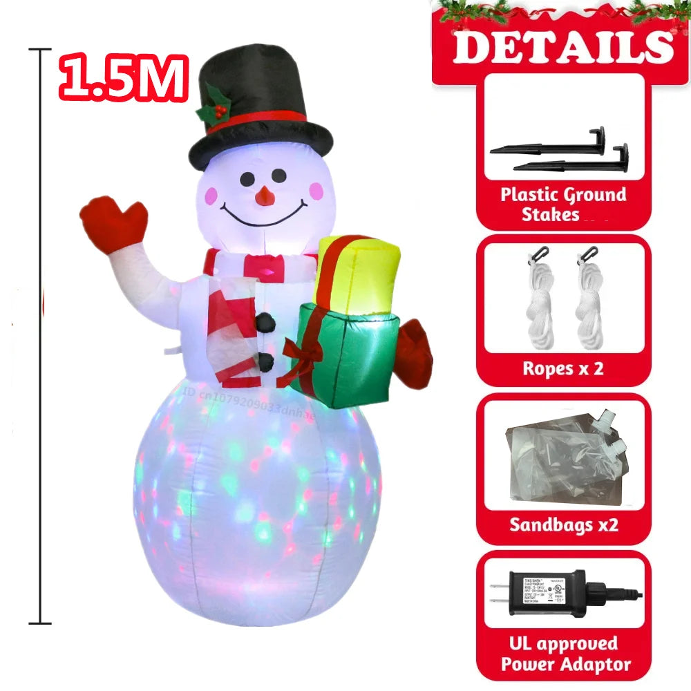 1.5M/5FT Christmas Inflatable Snowman/Deer Trailer Santa Claus Model With LED Lights Outdoor Courtyard Garden Decorae Props