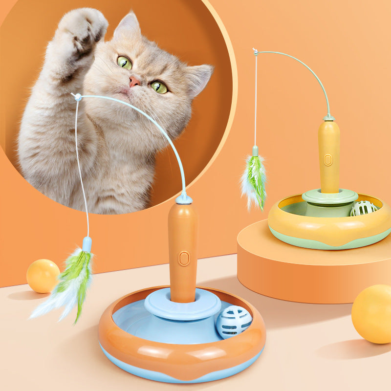 2 In 1 Pet Cat Toy With Feather For Self-play Cat Turntable Pets Supplies Cat Toy Toys Cats Items Products